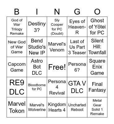 State of Play 2026 Bingo Card