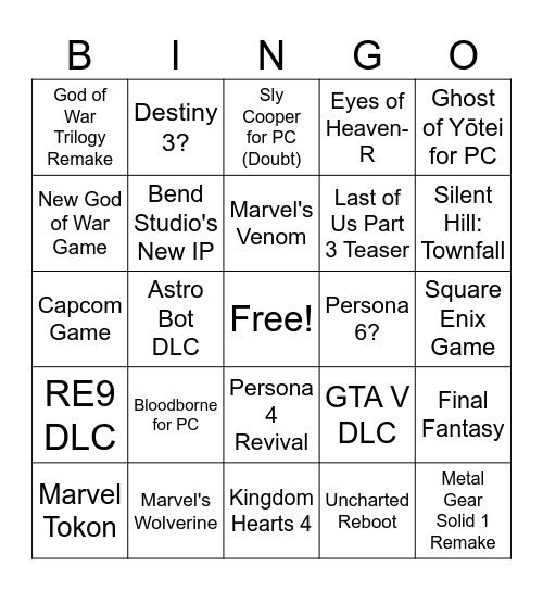 State of Play 2026 Bingo Card