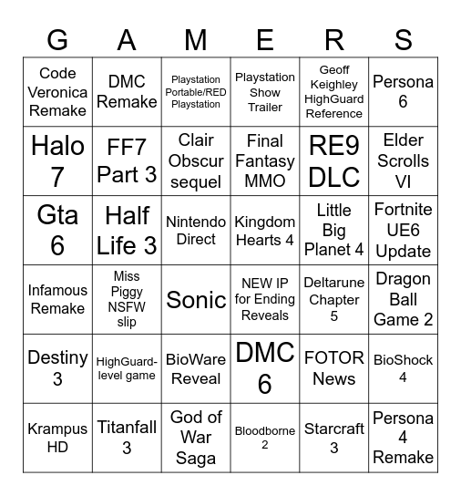 Gamers Summer show fest 2026 Bingo Card
