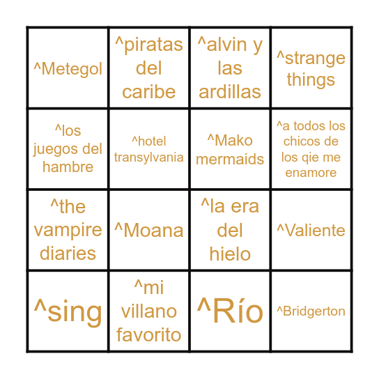 Visita al cine Bingo Card