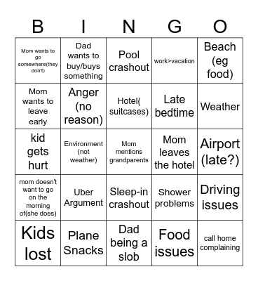 Hawaii Trip Bingo Card