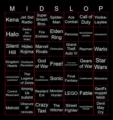 Gaming Season 2026 bingo Card