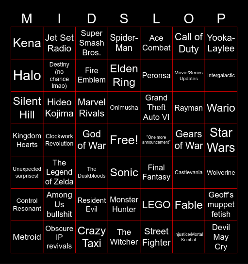 Gaming Season 2026 bingo Card