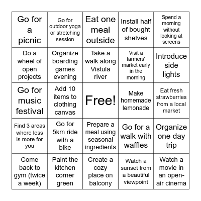 Summer Bingo Card