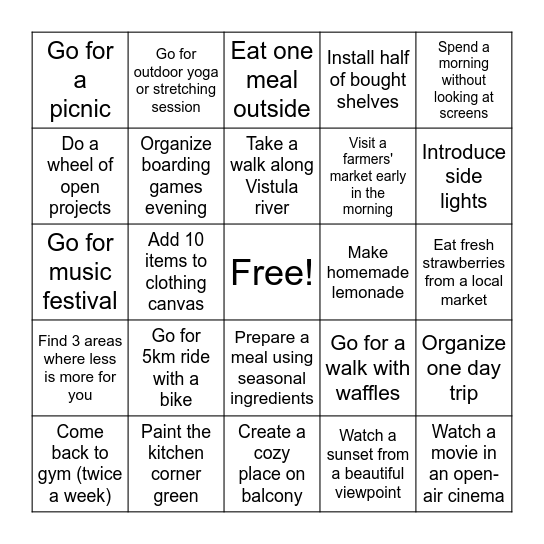 Summer Bingo Card