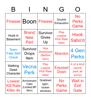 Dead by Daylight (1) Bingo Card