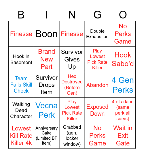Dead by Daylight (1) Bingo Card