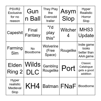 State of Play Bingo Card