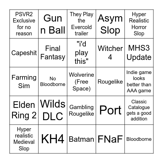 State of Play Bingo Card