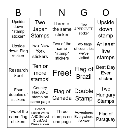Passport Bingo Card