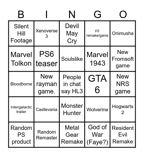 Untitled Bingo Card