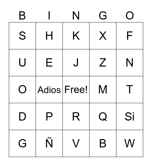 El Alfabeto Bingo Card