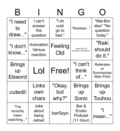Bar-Kun Bingo Card