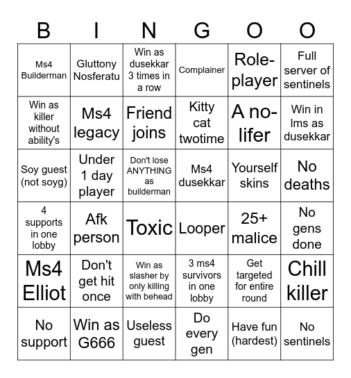 Forsaken hard bingo Card