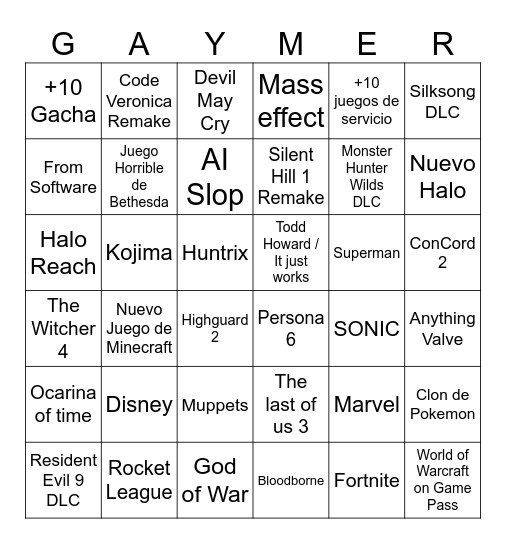 Summer Game Fest Bingo Card