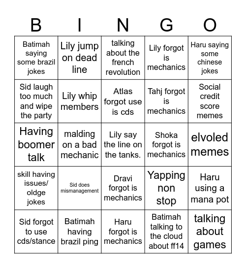 Kefka Bingo Card