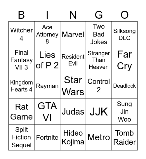 Summer Games Fest Bingo Card