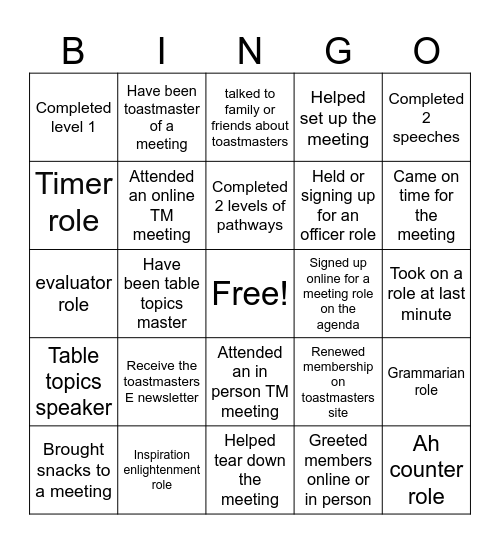 Toastmasters Bingo Card