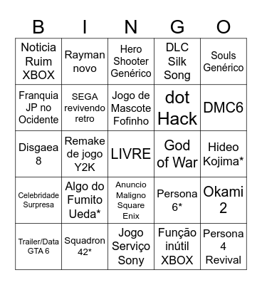 Summer Game Fest 2026 Bingo Card