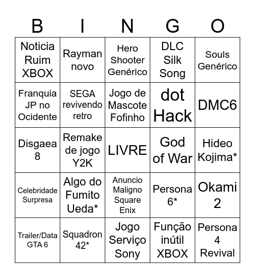 Summer Game Fest 2026 Bingo Card