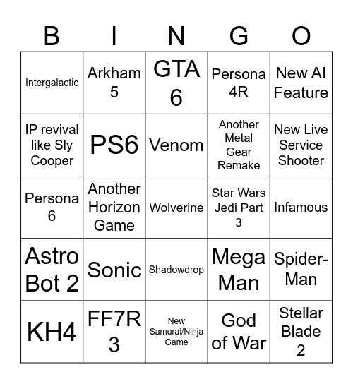 State of Play 2026 Bingo Card