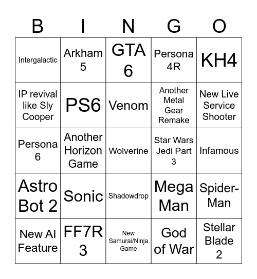 State of Play 2026 Bingo Card