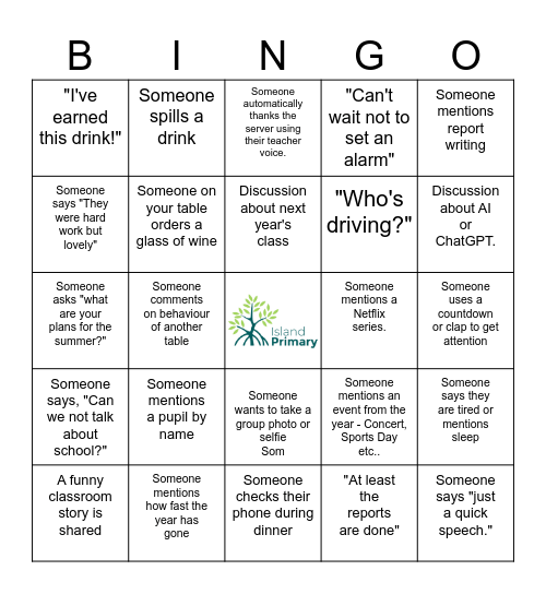 ISLAND PRIMARY END OF YEAR Bingo Card
