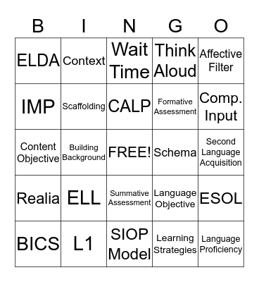 SIOP Bingo Card