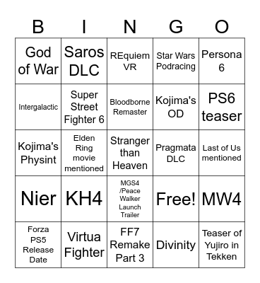 STATE OF PLAY and SUMMER GAME FEST Bingo Card