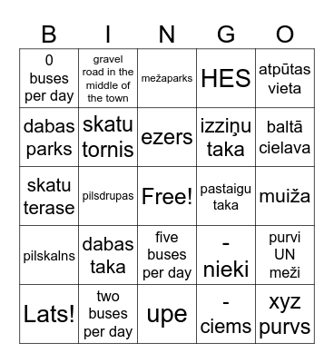 łotwa powiatowa bingo Card