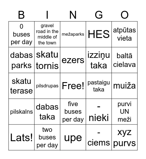łotwa powiatowa bingo Card