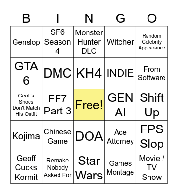 Geoff's Summer Birthday Bash 2026 Bingo Card