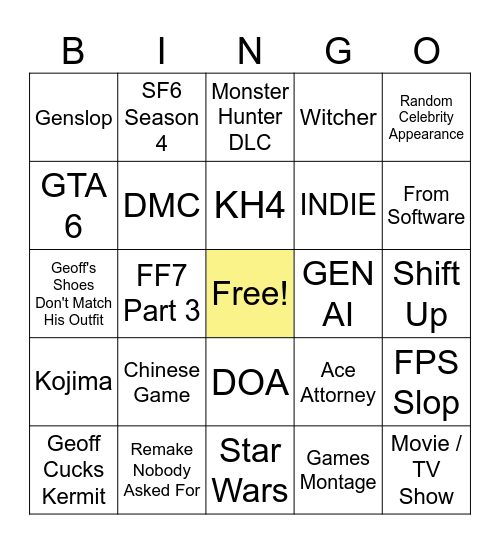 Geoff's Summer Birthday Bash 2026 Bingo Card