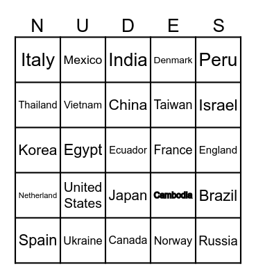 Country Bingo Card