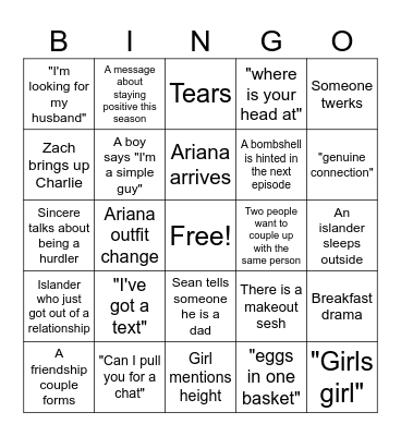 LOVE ISLAND SEASON 8 Bingo Card