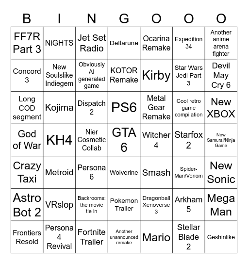 2026 e3.... Bingo Card