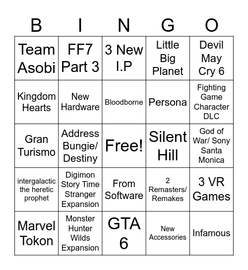 Summer State of Play 2026 Bingo Card
