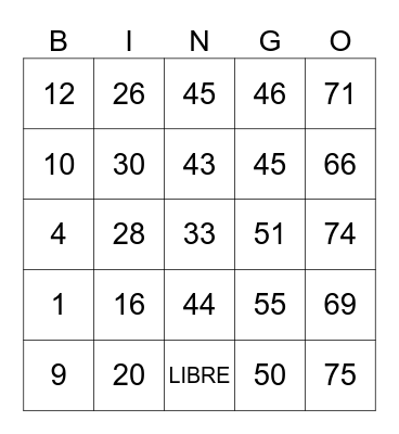 BINGO BUSCADORES DE LA FORTUNA Bingo Card