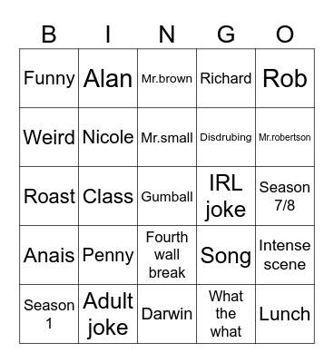 TAWOG bingo Card