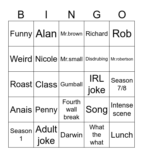 TAWOG bingo Card