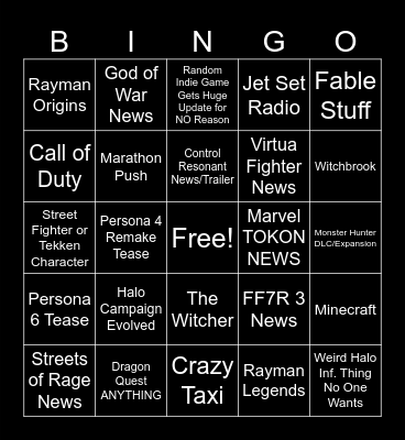 Tuesday Sunday Bingo Card
