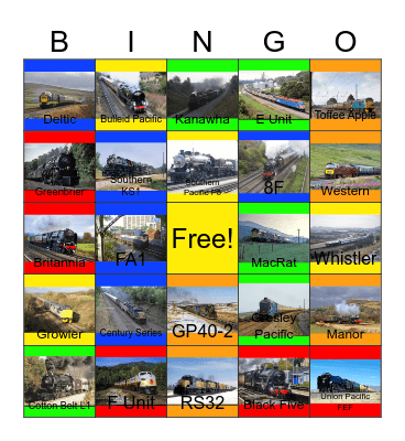 Mainline Steam and Diesel Now and Then Bingo Card