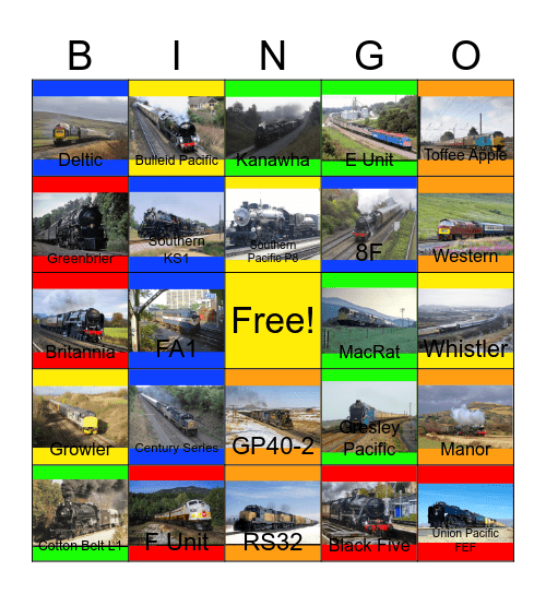 Mainline Steam and Diesel Now and Then Bingo Card