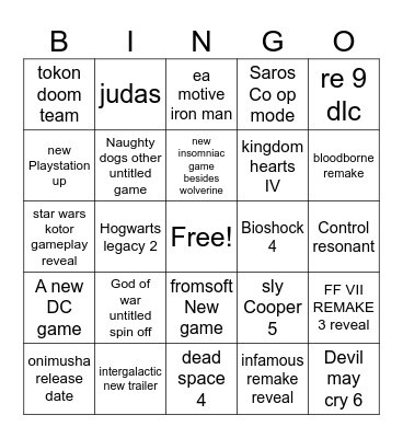 STATE OF PLAY Bingo Card