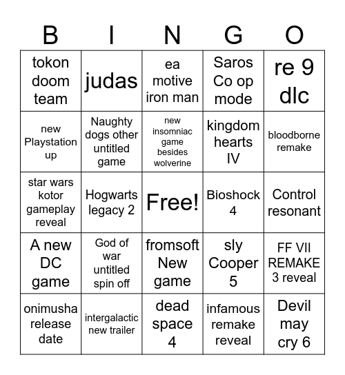 STATE OF PLAY Bingo Card