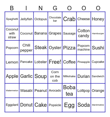 Food Bingo Card