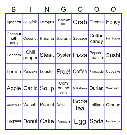 Food Bingo Card