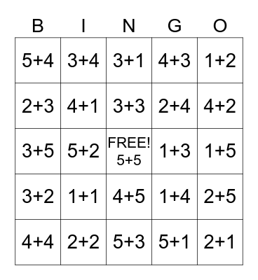 Addition Bingo (Within 10) Bingo Card