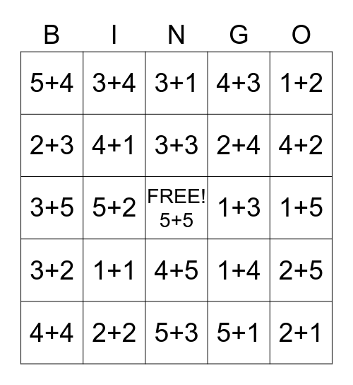 Addition Bingo Within 10 Bingo Card