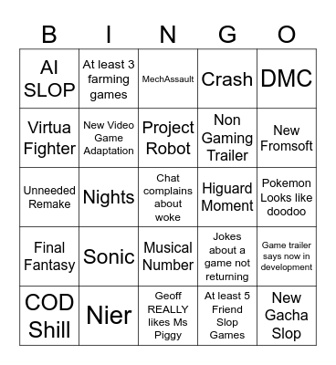SGF BINGO Card